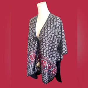 Elegant Black and Red Patterned Poncho